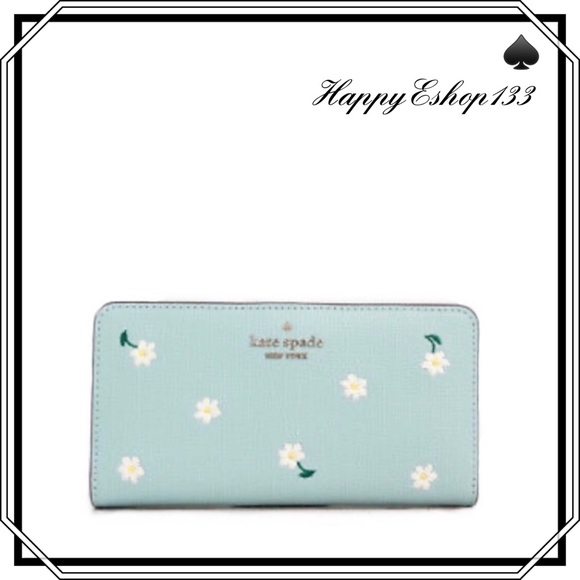 ♠️ kate spade Embroidered Lea Daisy Floral Large Slim Bifold Wallet, Aphrodite - Picture 1 of 14